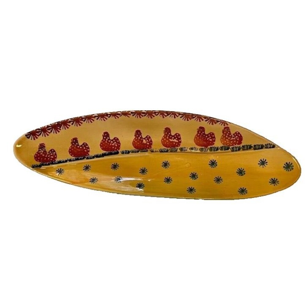 Rare Made in Italy Handpainted Yellow w/Chickens 20" x 6" Serving Plate